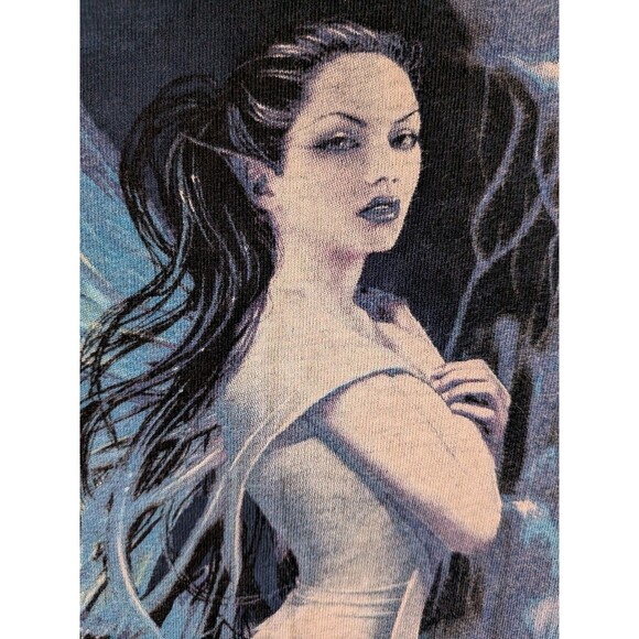 VTG Y2K Mens 3XL Blue Dyed The Mountain Waterfall Fairy Moon Nature T-Shirt XXXL - Picture 5 of 10